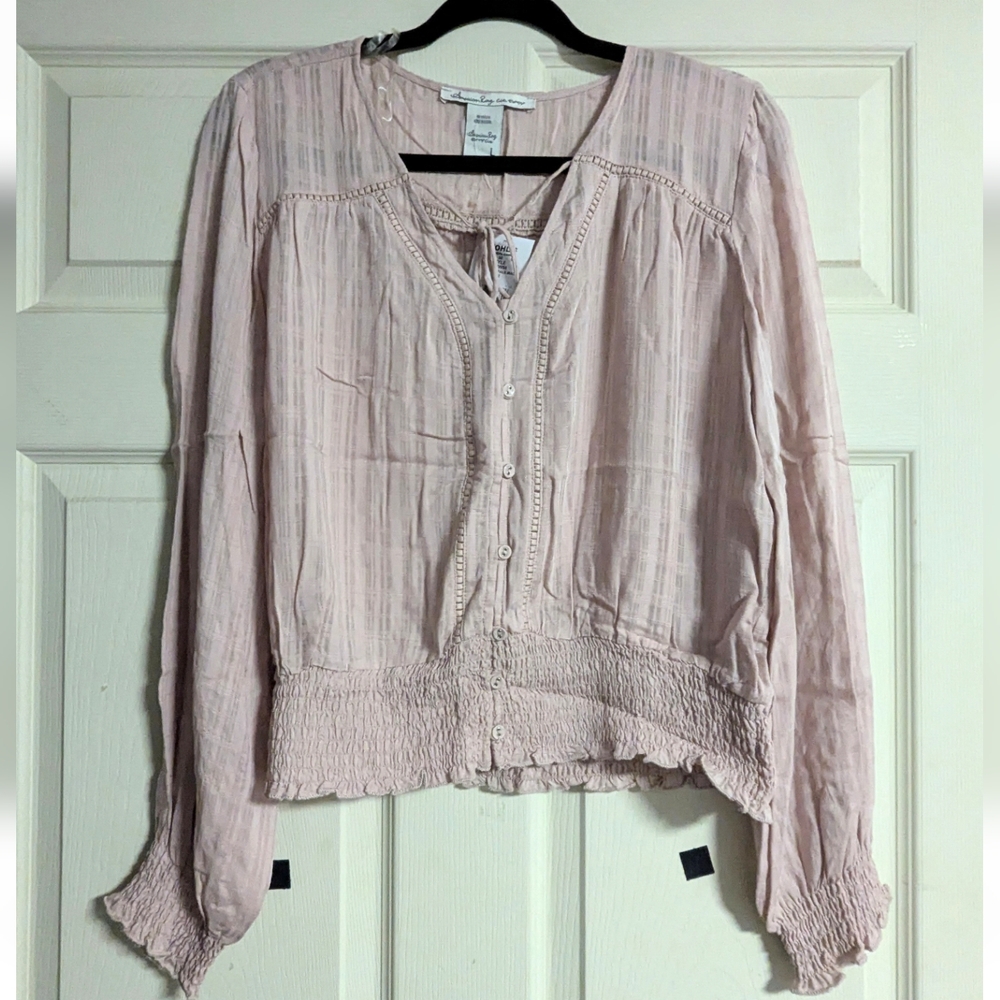 3/$15 🥳 NWT! Pink Boho Tie Western Country Semi Sheer Fall Long Sleeve Autumn